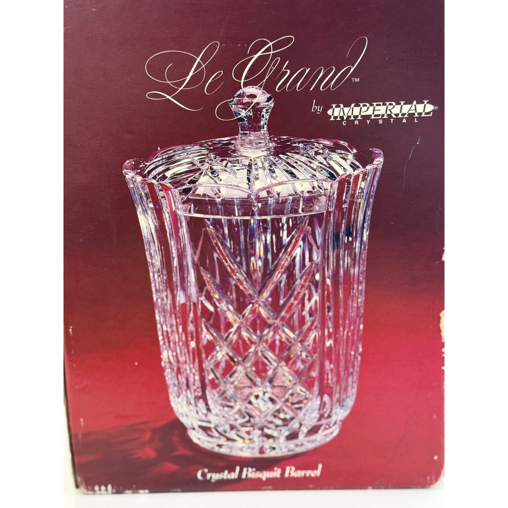 Vintage Le Grand Imperial Crystal Biscuit Barrel With Lid Original Box Cut